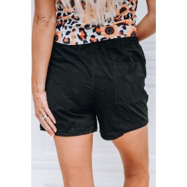 Black Raw Hem Pocketed Drawstring Casual Shorts Black Raw Hem Pocketed Drawstring Casual Shorts