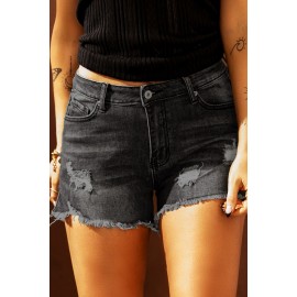 Black Distressed Ripped Denim Shorts with Pockets Black Distressed Ripped Denim Shorts with Pockets