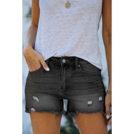 Black Distressed Ripped Denim Shorts with Pockets Black Distressed Ripped Denim Shorts with Pockets