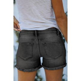 Black Distressed Ripped Denim Shorts with Pockets Black Distressed Ripped Denim Shorts with Pockets