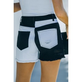 Black Distressed Colorblock Jean Shorts Black Distressed Colorblock Jean Shorts