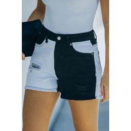 Black Distressed Colorblock Jean Shorts Black Distressed Colorblock Jean Shorts