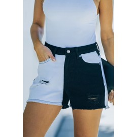 Black Distressed Colorblock Jean Shorts Black Distressed Colorblock Jean Shorts