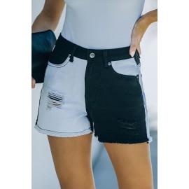 Black Distressed Colorblock Jean Shorts Black Distressed Colorblock Jean Shorts