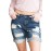Dark Blue Denim Distressed Boyfriend Short